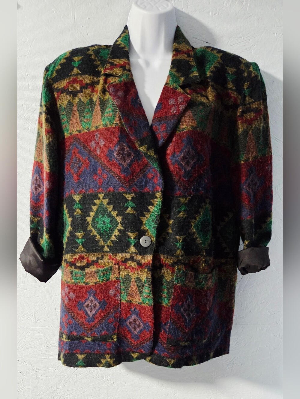 Vintage 80s Judy Knapp Aztec Print Blazer - XL